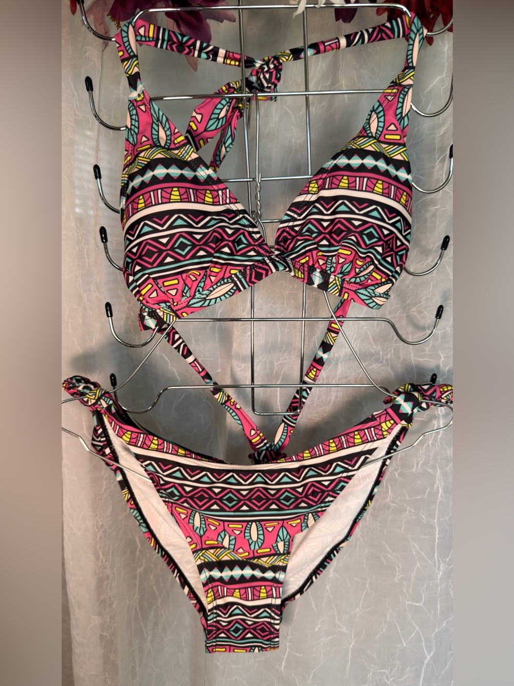 Aztec Geo Pink Halter Bikini Set